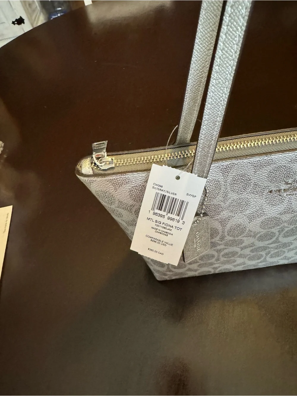 Coach Signature Metallic Silver Tote